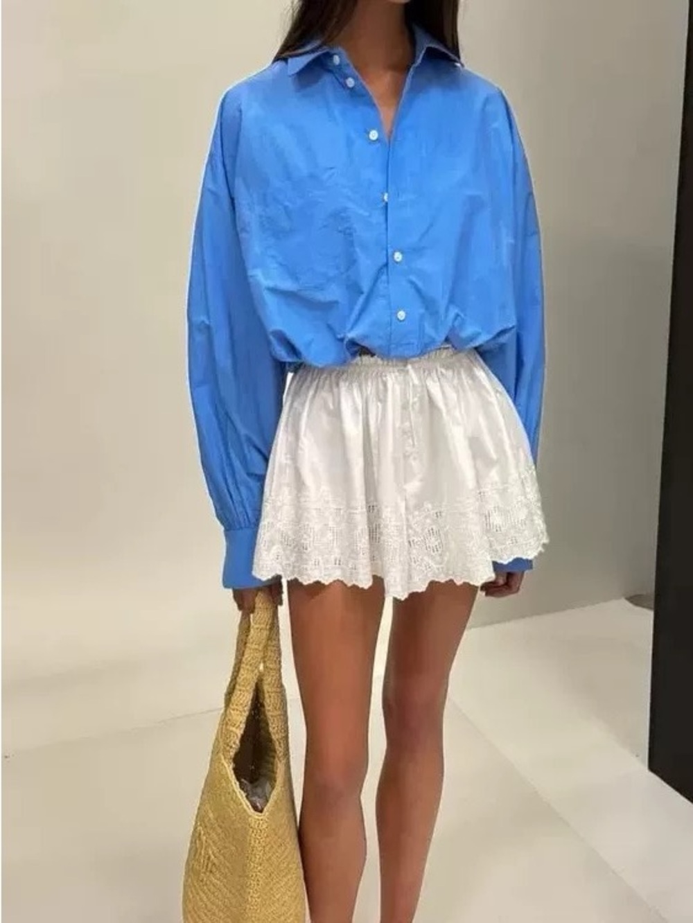 Helsa Bubble Shirt in Tech Poplin en Classic Blue, XXS XS S M